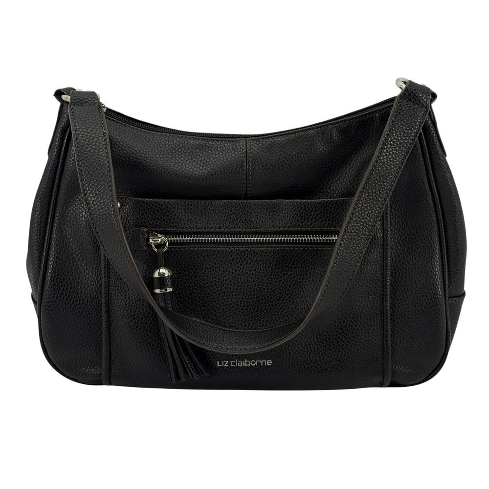 Liz Claiborne Black Plain Multi-Pocket Single Strap Purse Handbag